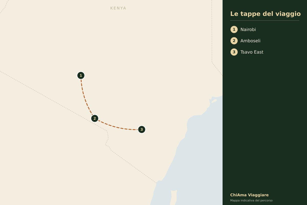 Mappa dell'itinerario Amboseli e Tsavo East in tre giorni