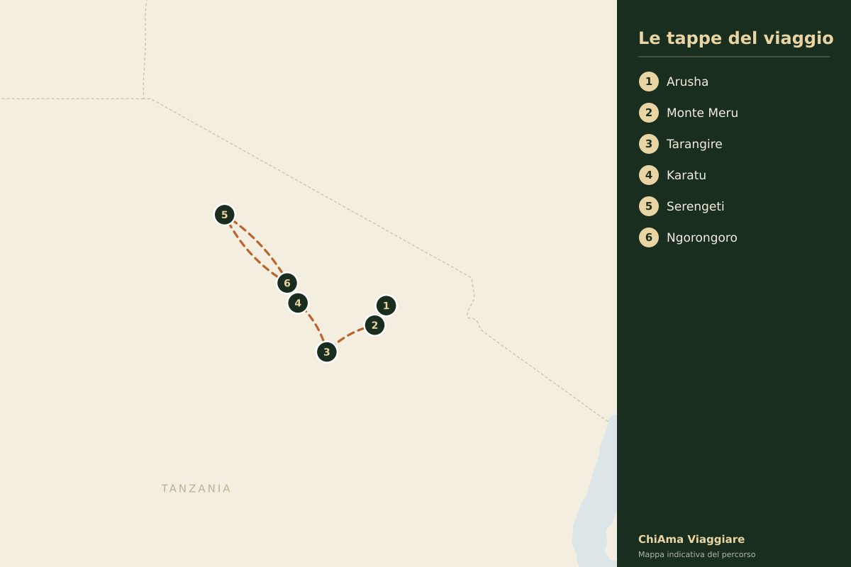 Mappa dell'itinerario Avventura nel nord tra parchi e tribù africane