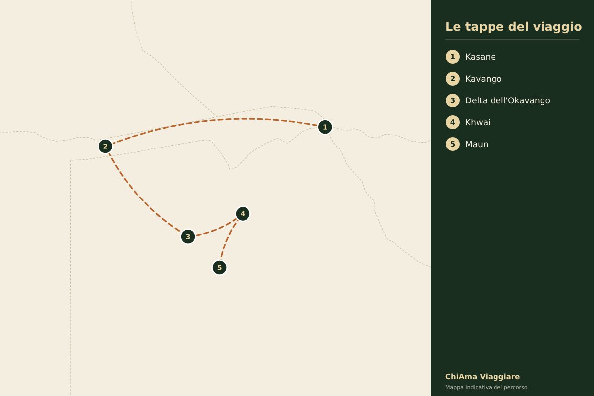 Mappa dell'itinerario Botswana dallo Zambesi al Delta privato