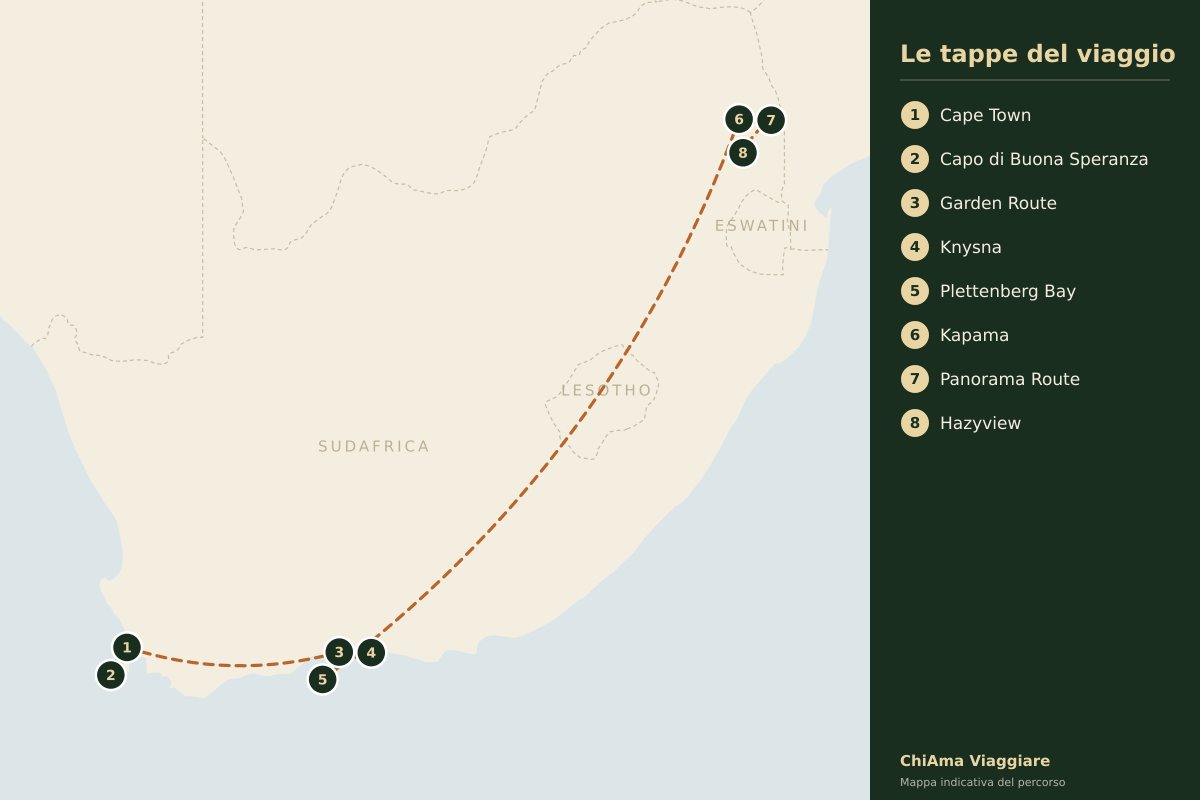 Mappa dell'itinerario Cape Town, Knysna e safari nella riserva di Kapama