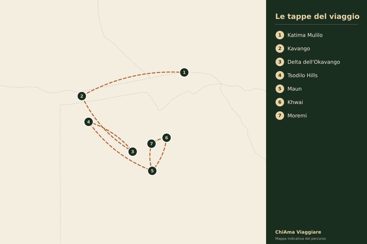 Mappa dell'itinerario Dal Caprivi al Delta dell'Okavango in piccolo gruppo