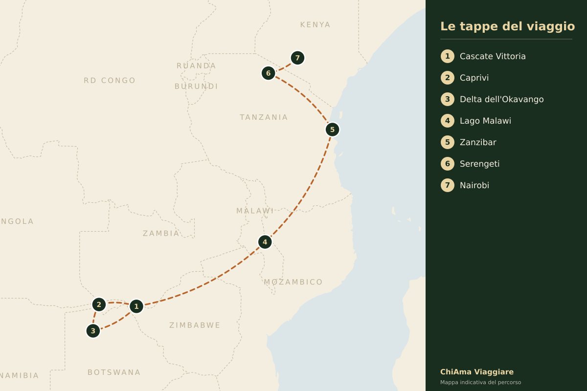 Mappa dell'itinerario Dal Delta ai gorilla in cinquanta giorni in campeggio