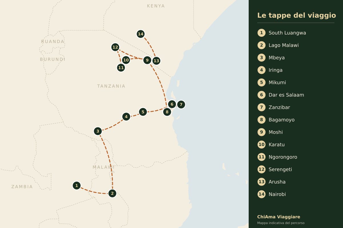 Mappa dell'itinerario Dalle Cascate Vittoria a Nairobi in lodge