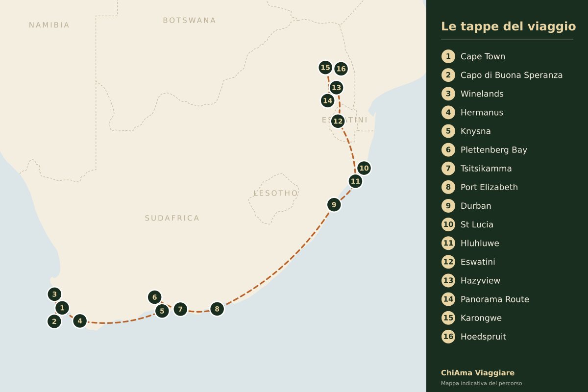 Mappa dell'itinerario Diciotto giorni on the road tra due oceani e un regno