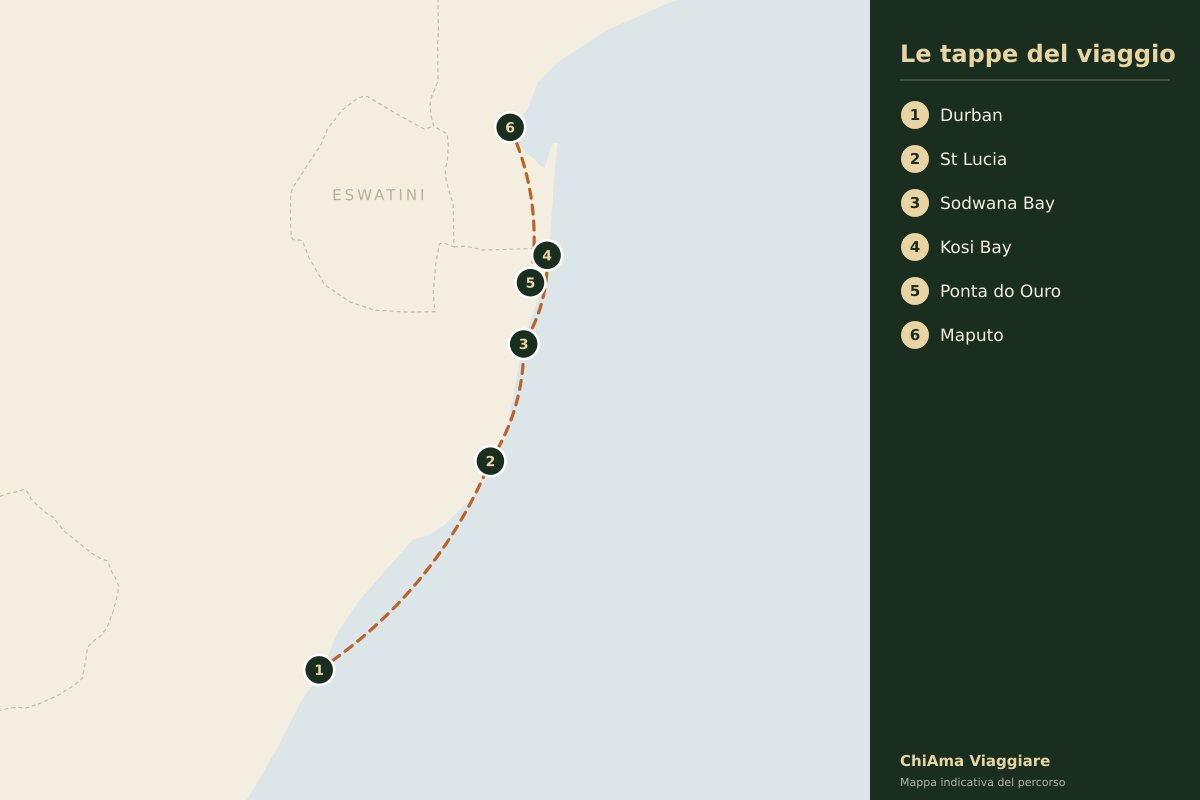 Mappa dell'itinerario Immersioni tra Sodwana e Mozambico privato