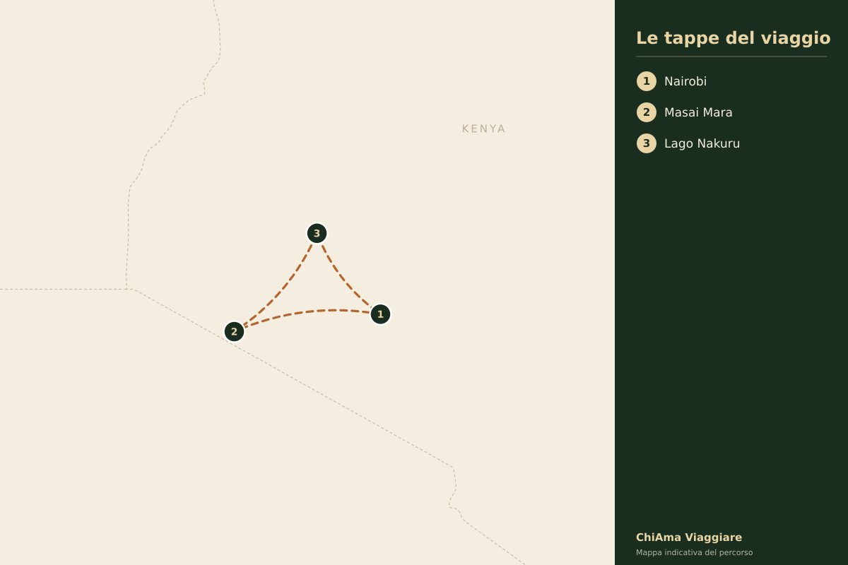 Mappa dell'itinerario Masai Mara e lago Nakuru in quattro giorni in lodge