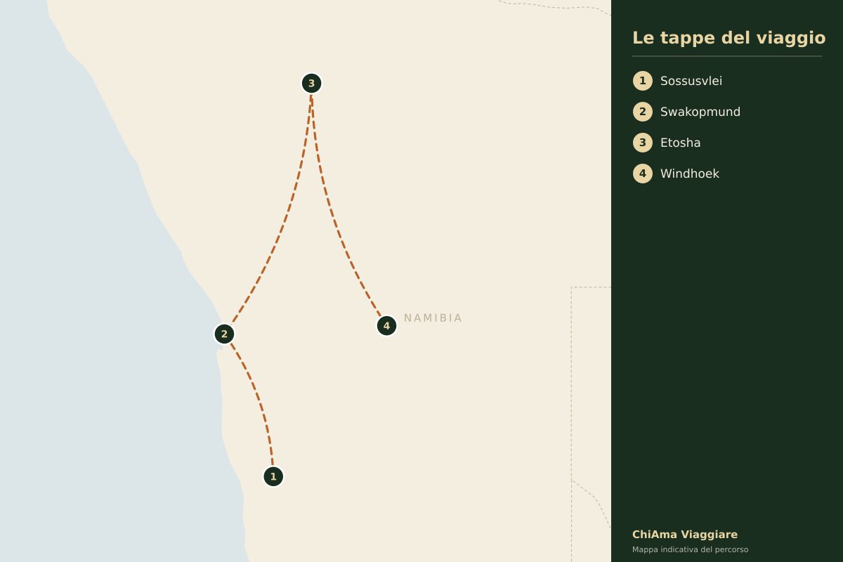 Mappa dell'itinerario Namibia in sette giorni privato