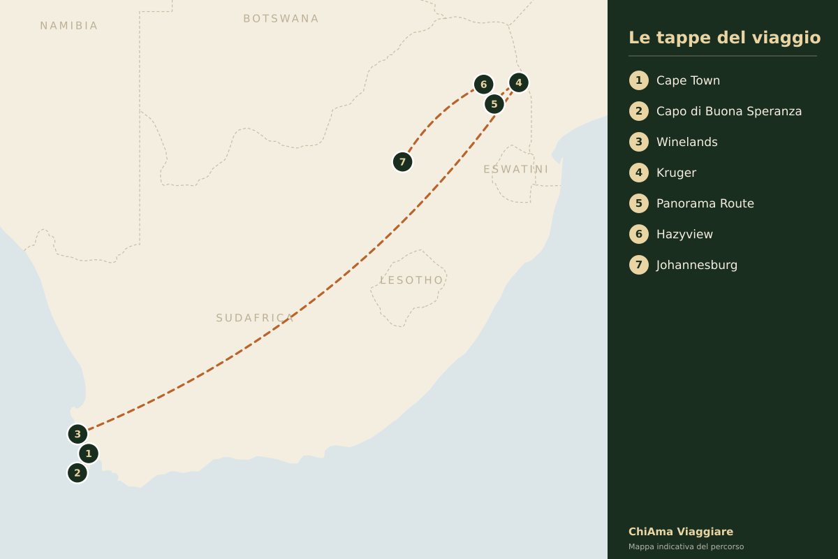 Mappa dell'itinerario Otto giorni di eleganza tra Cape Town e il Kruger