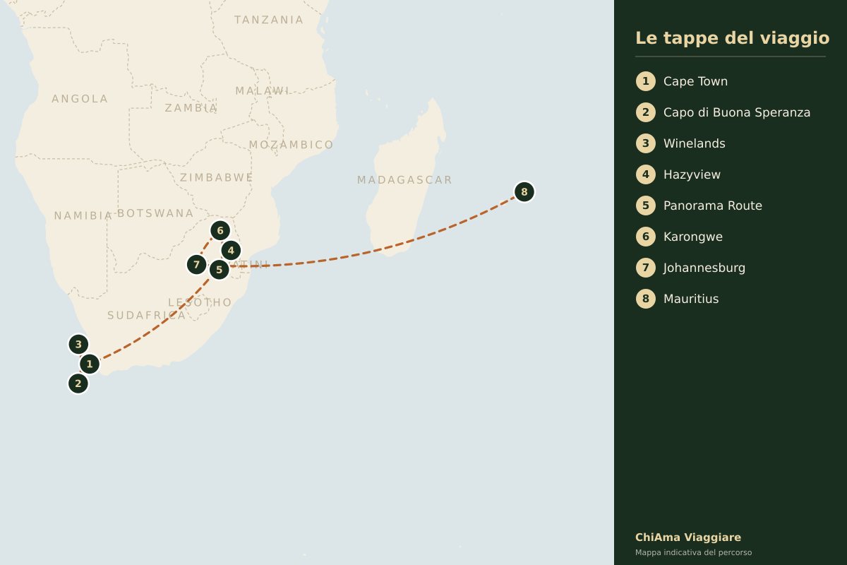 Mappa dell'itinerario Savana del Kruger e laguna di Mauritius