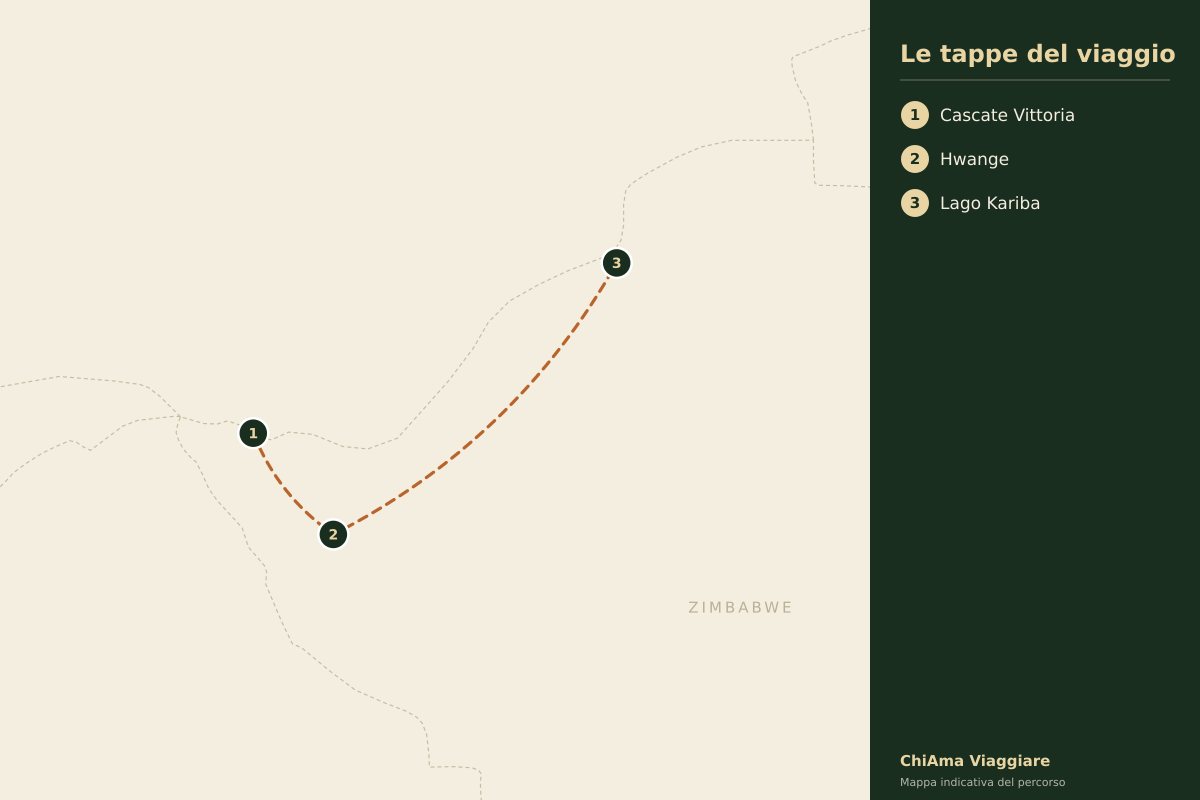 Mappa dell'itinerario Zimbabwe tra Hwange e lo Zambesi privato